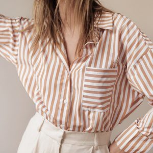 LAURA LAVAL Hemdbluse DAISY camel gestreift